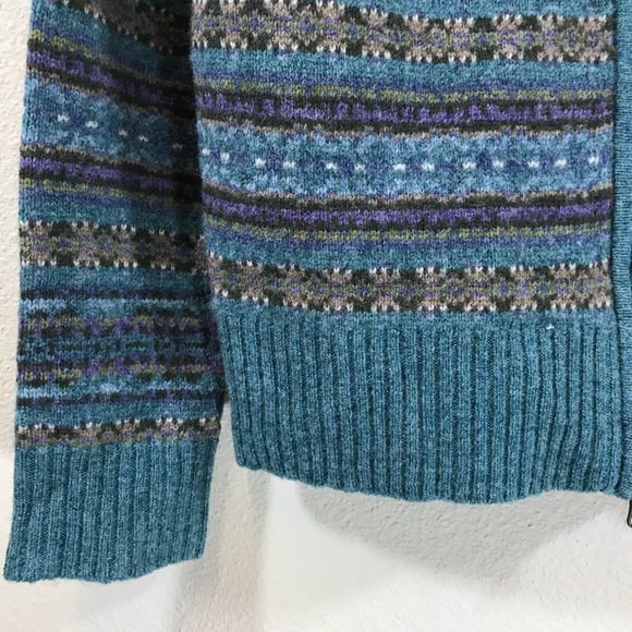 nordic fair isle lambswool knit cardigan sweater - Picture 2 of 8